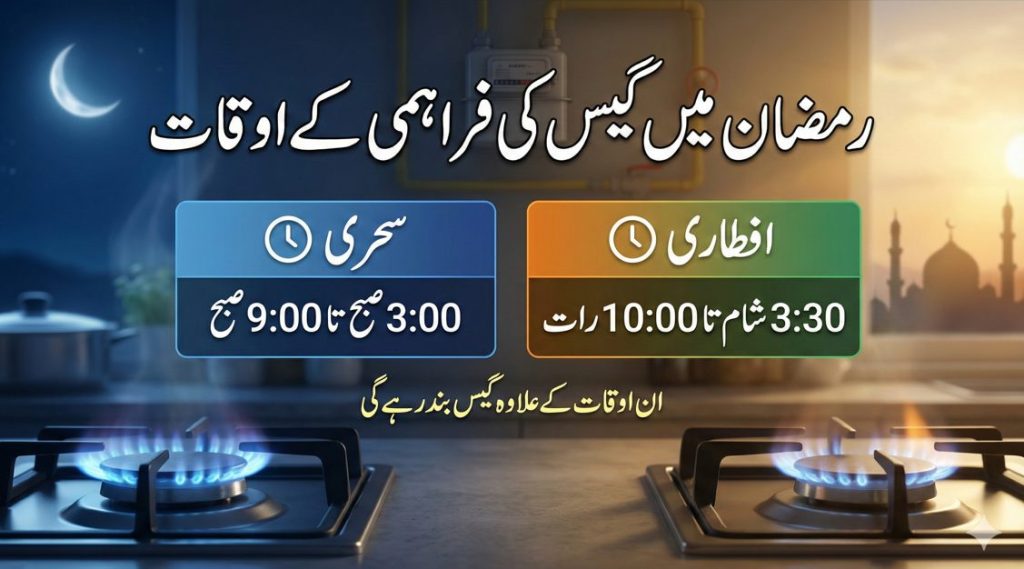 رمضان 2026 میں کراچی کے لیے سحری اور افطاری کے دوران ایس ایس جی سی گیس کی فراہمی کے اوقات