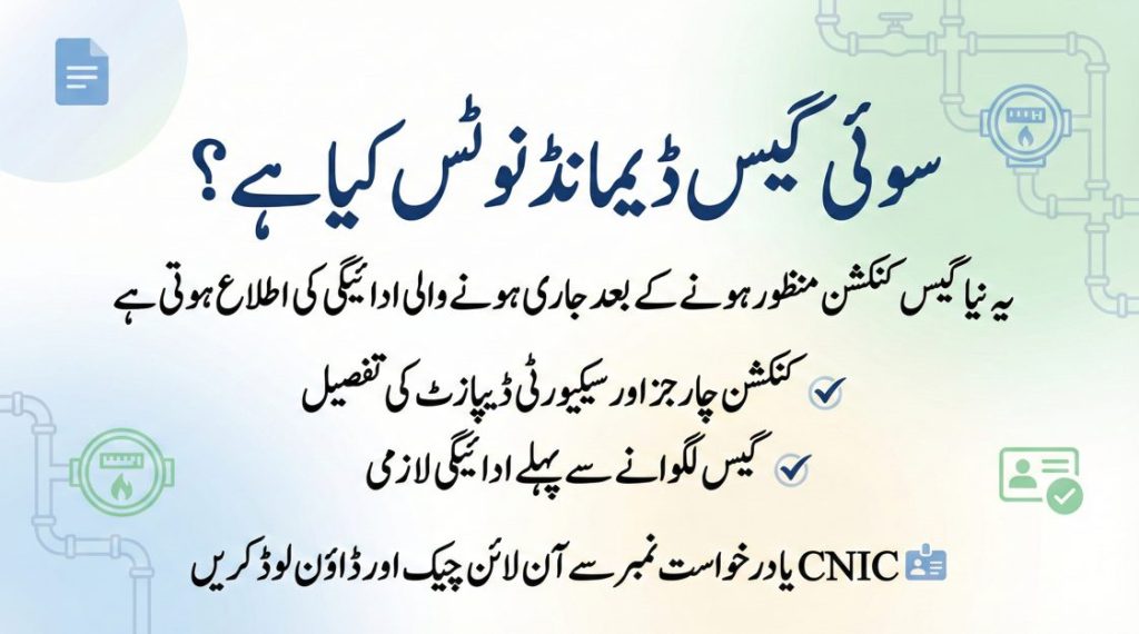 سُوئی گیس ڈیمانڈ نوٹس کی وضاحت اور آن لائن چیک کرنے کے طریقے کی اردو انفوجرافک